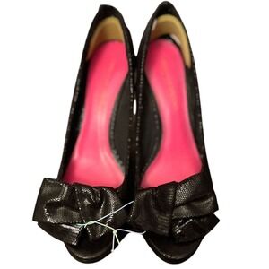 Christian Siriano Black‎ Heels Bow Peep Toe Party Pumps Shoes Size 7